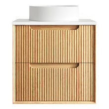 Byron Fluted 600mm Woodland Oak Wall Hung Single Vanity with Countertop